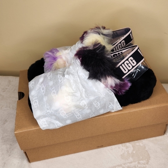 UGG Oh Yeah Tie Dye Magnolia Purple Black White Sling Back Furry Slipper… - Picture 14 of 14